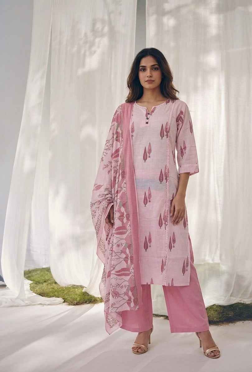 Pure Cotton Three Piece Dupatta Set