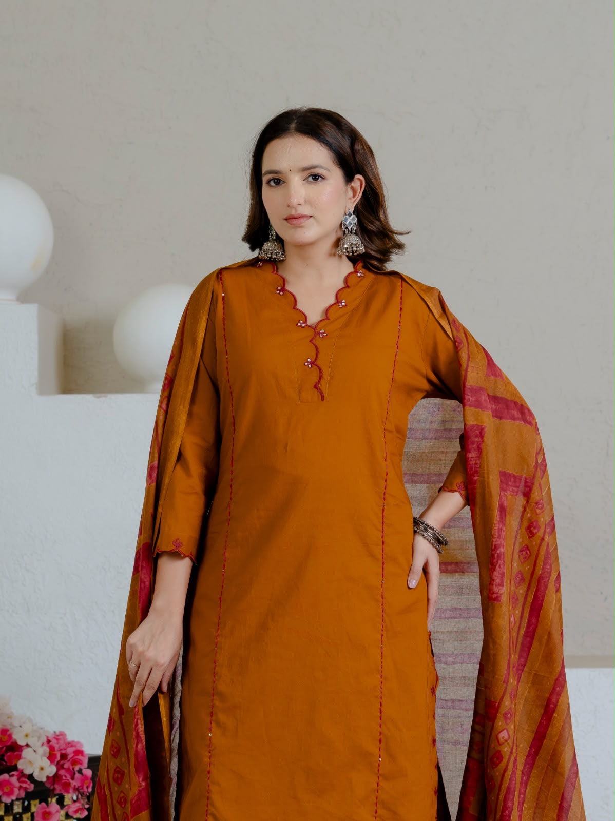 Pure Cotton Embroidered Dupatta Set  CS0275