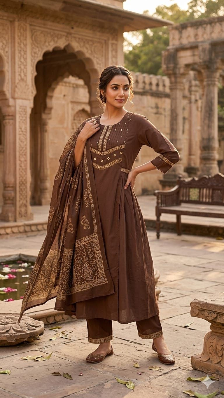 Premium cotton solid beas A line dupatta set CS0283