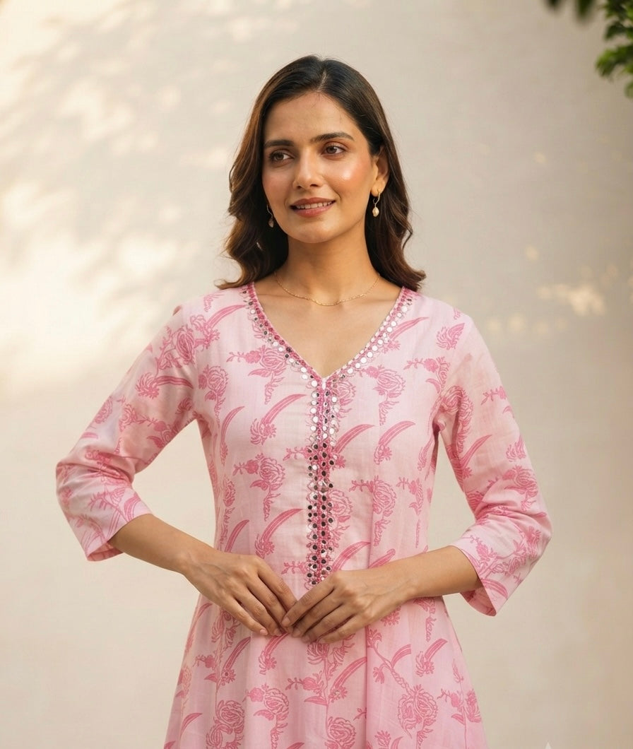 Pure Mul Cotton Printed A Line Dupatta Set