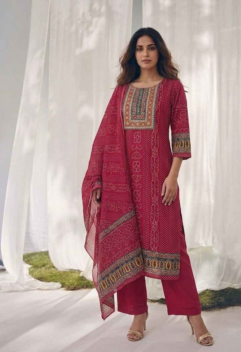 Pure Cotton Three Piece Dupatta Set