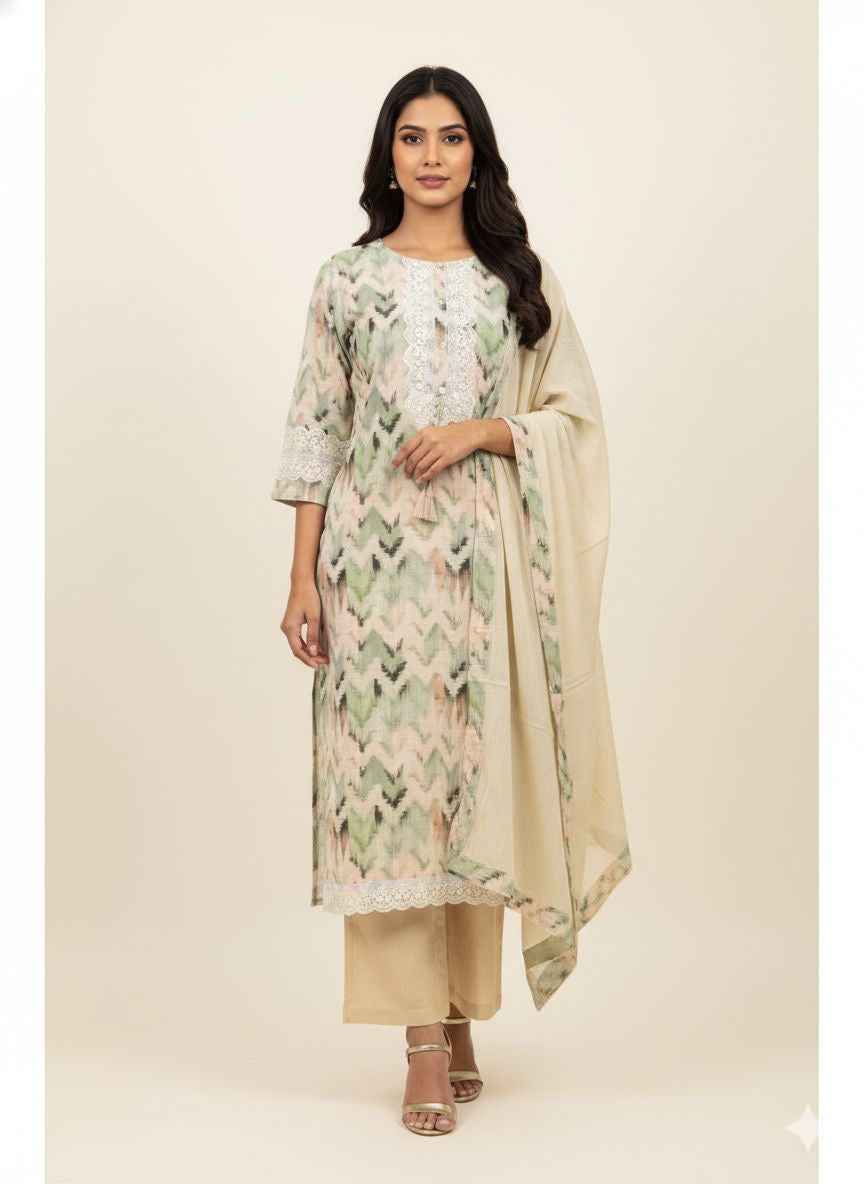 Premium Lilan cotton with Less work Dupatta set