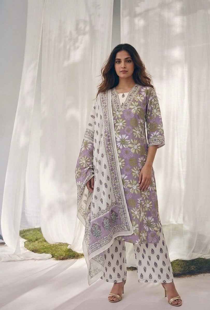 Pure Cotton Three Piece Dupatta Set