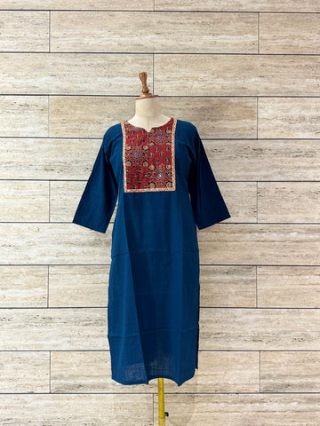 Solid Base Pure Cotton Ajrakh Print Cotton Kurta   FL0163