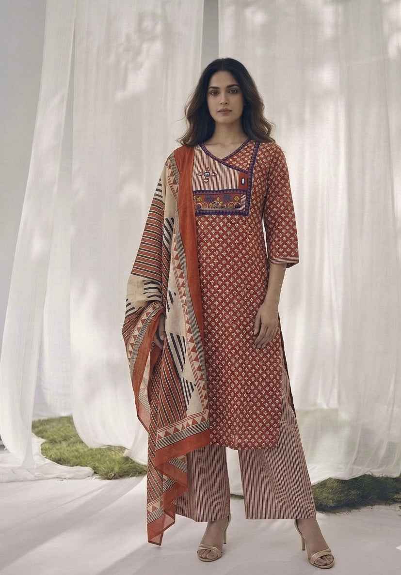 Pure Cotton Three Piece Dupatta Set