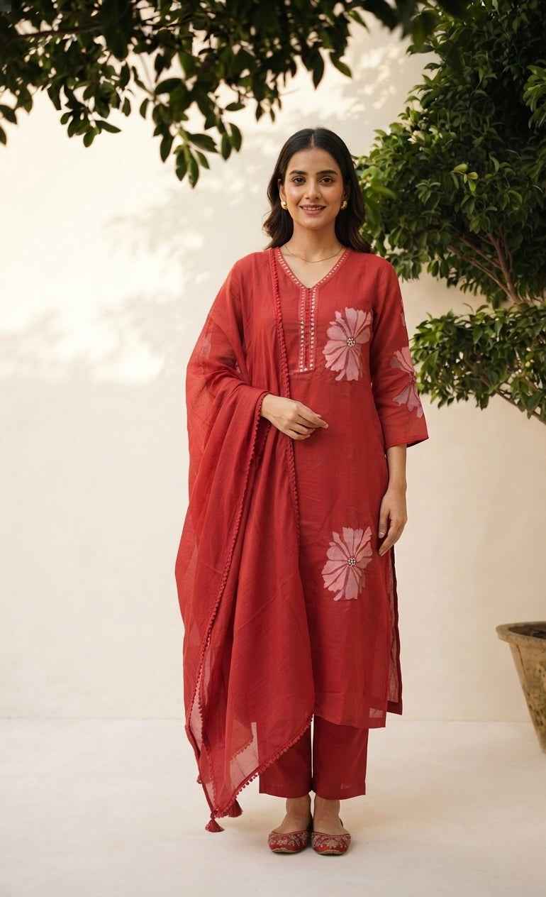 Premium Kora silk with embroidery Dupatta Set CHS025