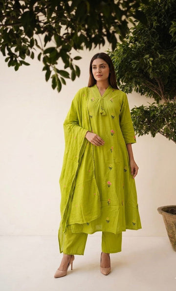 Premium Cotton A Line  Anarkali Dupatta Suits