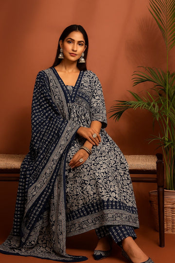 Jaal Print Pure Cotton Premium Range Anarkali Suit ANK003