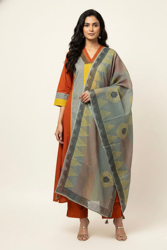 Premium Cotton Solid Beas With Printed Dupatta Set CS0102