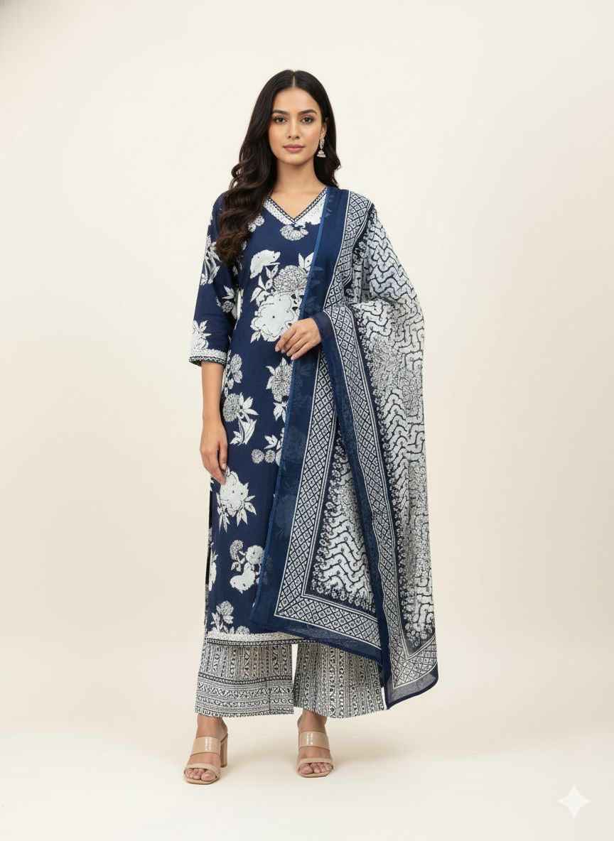 Pure cotton floral print Dupatta set