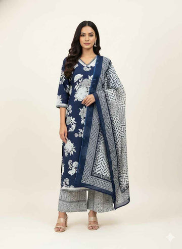 Pure cotton floral print Dupatta set