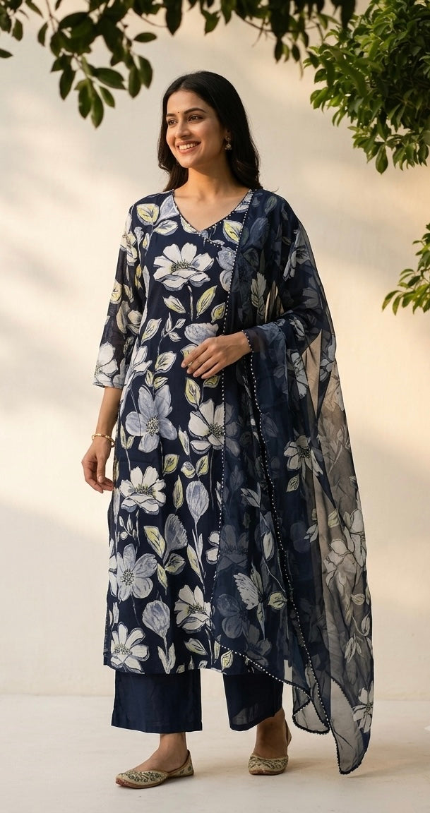Pure Cotton Dupatta Set In Plus Size