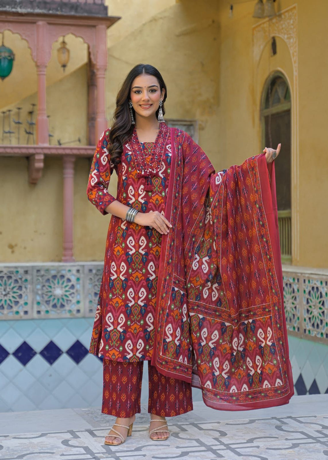 Pure cotton a-line dupatta set with embroidery CS0330