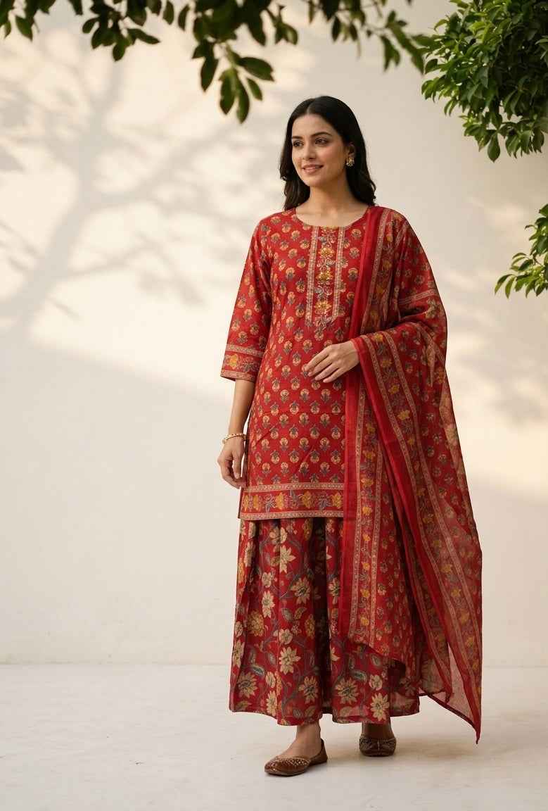 Pure Cotton Dupatta Set With Skirt CS0312