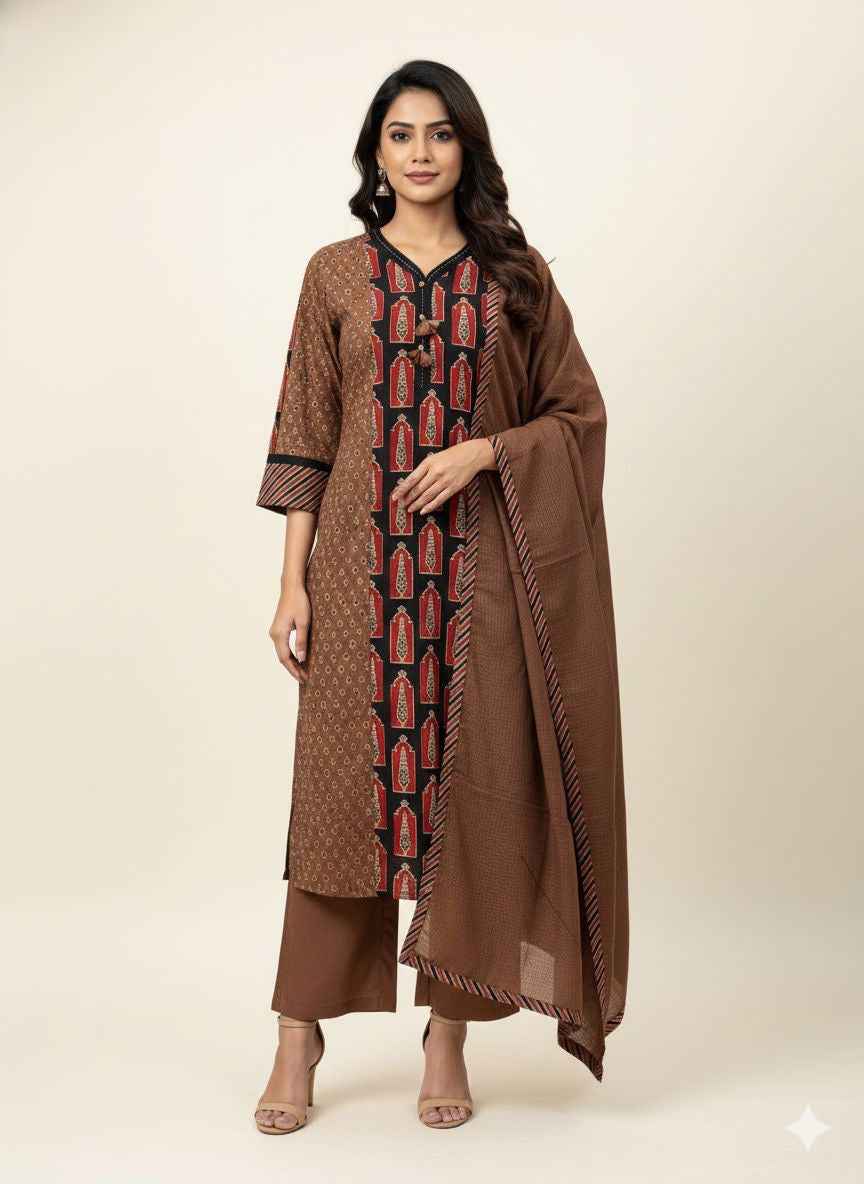 Premium cotton ajrak print with Kota doriya Dupatta set