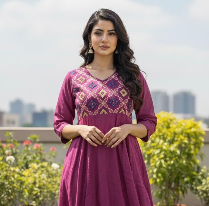 Premium Mul Cotton A Line Dupatta Set With Embroidery MC016