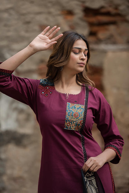 Premium Cotton Appliqué Work With Kota Doriya Dupatta Set CS0155