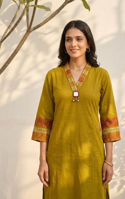 Premium Dabu Cotton Solid Base With Printed Dupatta Set COS323