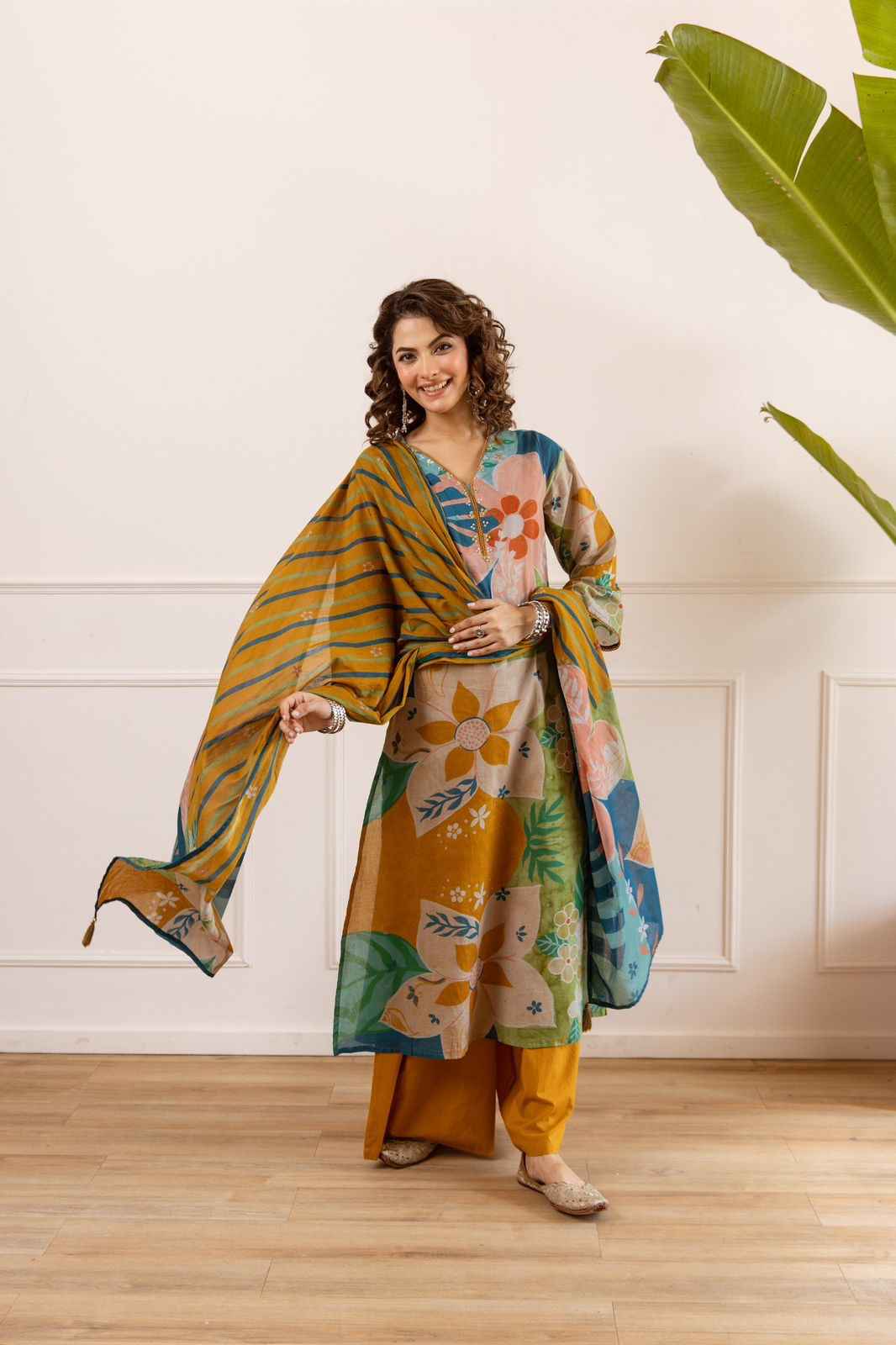 Premium Cotton Digital Print A-Line Dupatta Set