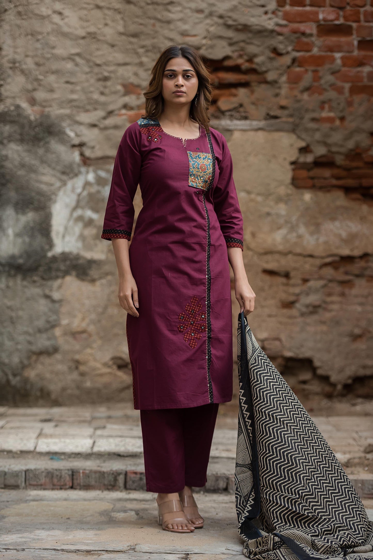 Premium Cotton Appliqué Work With Kota Doriya Dupatta Set CS0155