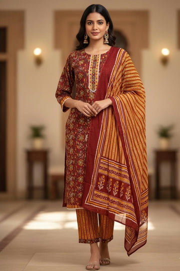 Pure cotton floral print Dupatta set