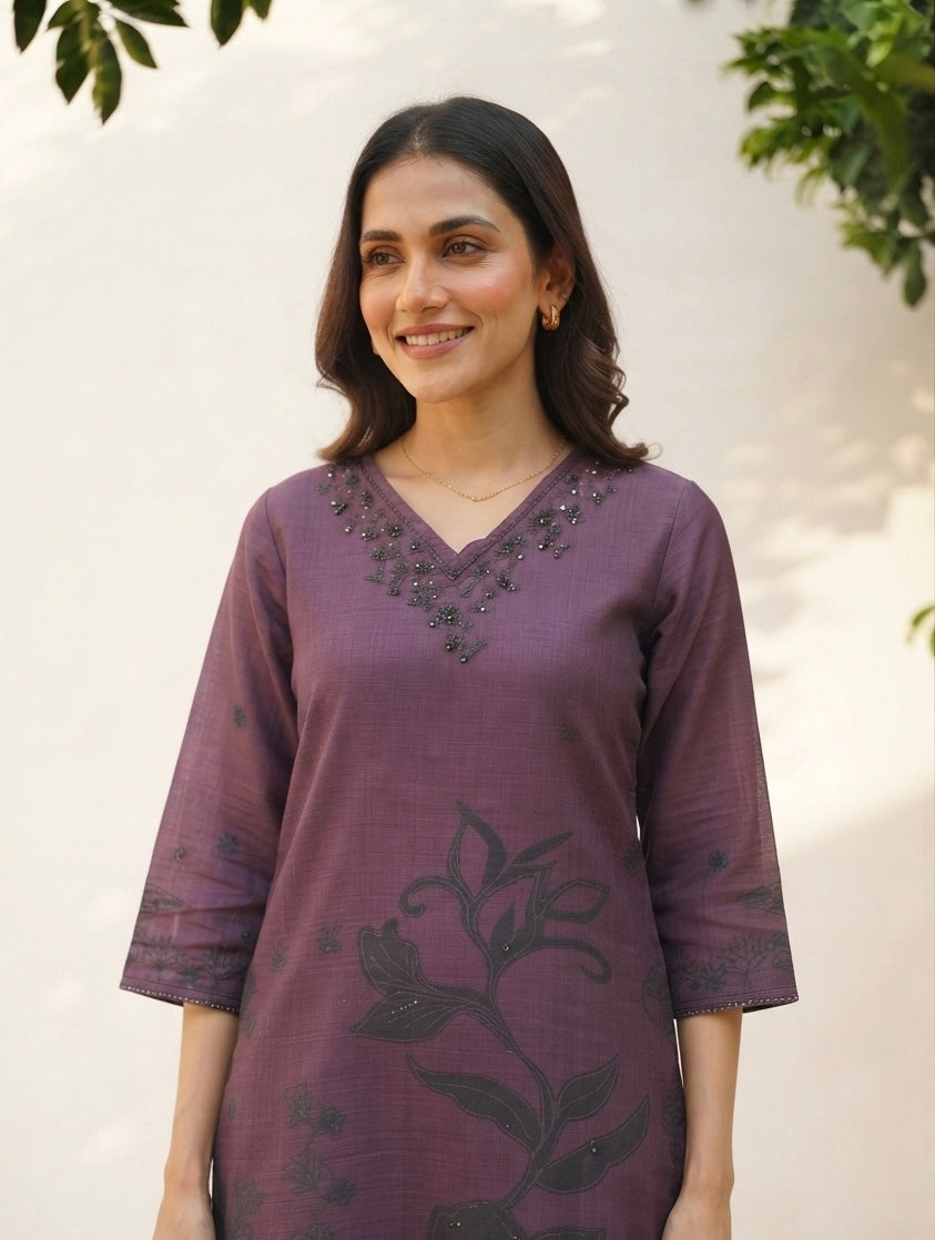Pure Linen Dupatta Set With Lining LN0020