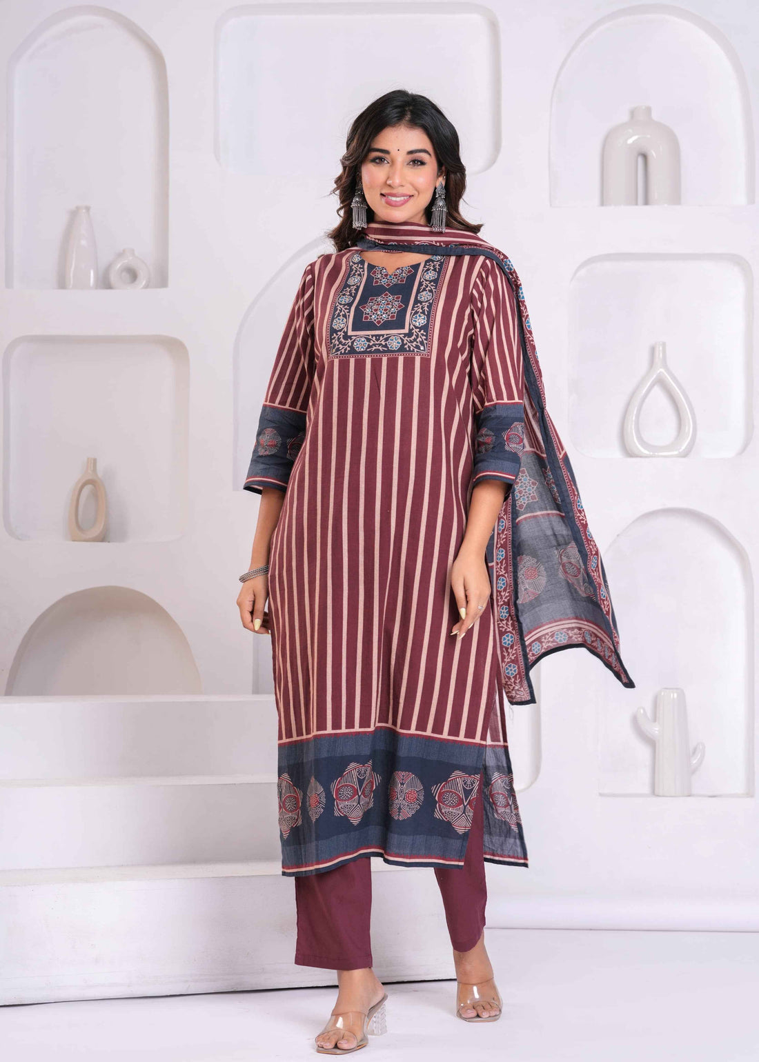 Ajrakh Print Pure Cotton Dupatta Set