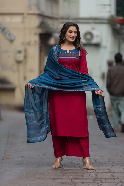 Premium Cotton solid Beas with Palazzo  Dupatta set  CS0111