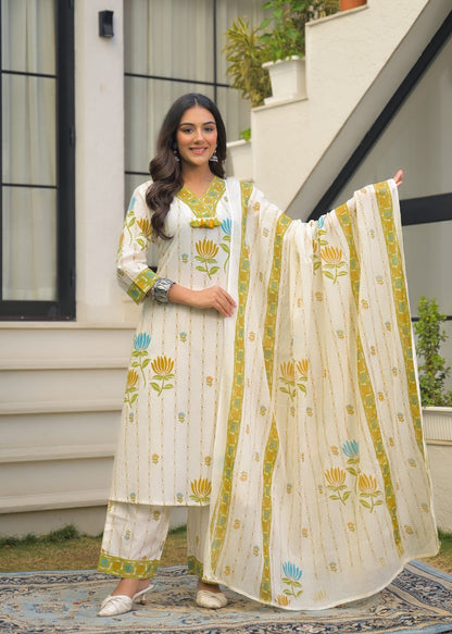 Premium Cotton A-Line Floral Print With Embroidery Dupatta Set CS0167
