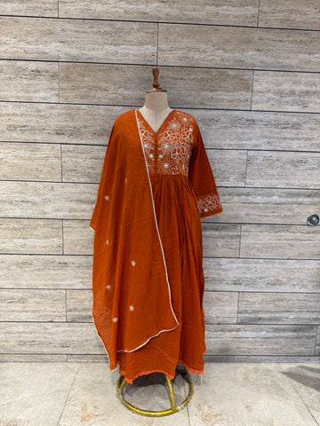 Pure mul cotton with embroidery Dupatta sets