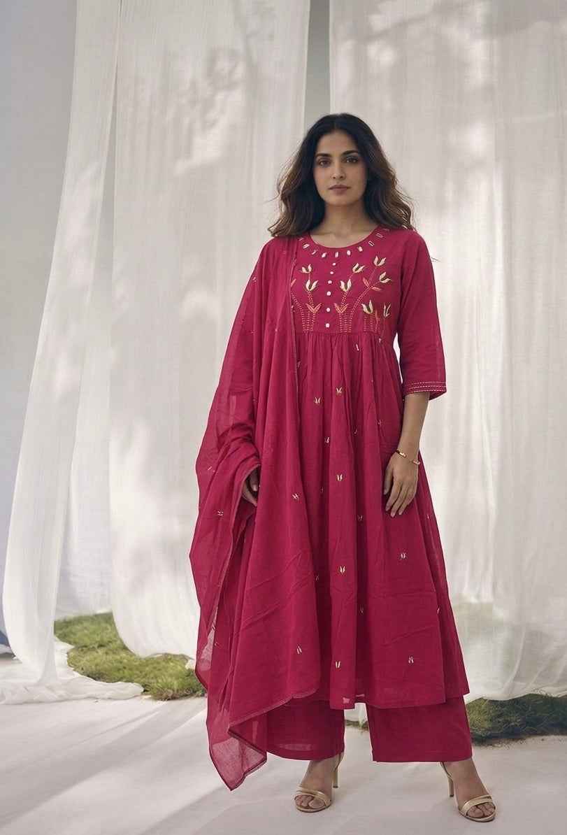 Pure Cotton Three Piece Dupatta Set