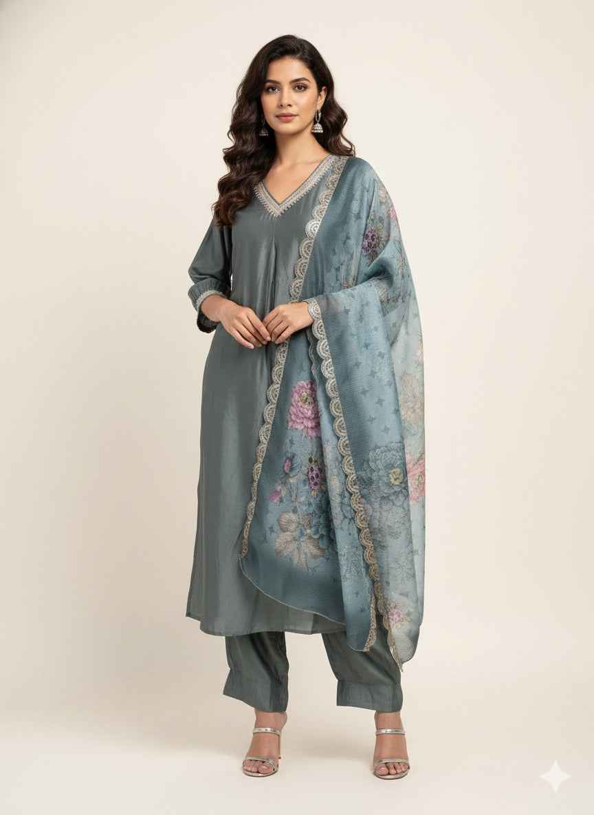 Soft silk with chanderi Dupatta set MLC030
