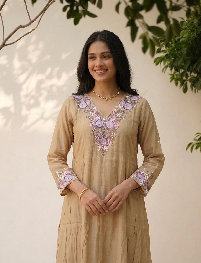 A Line Mul Chanderi Dupatta Set With Handwork MLC24