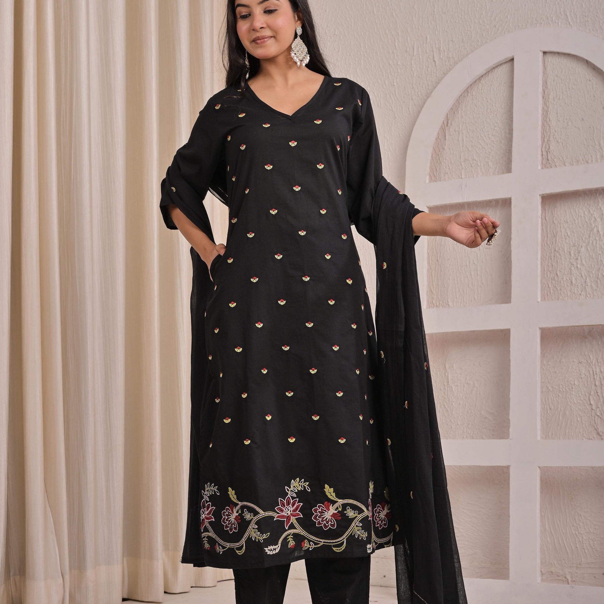 Pure cotton A line with embroidery Dupatta set  CS0114
