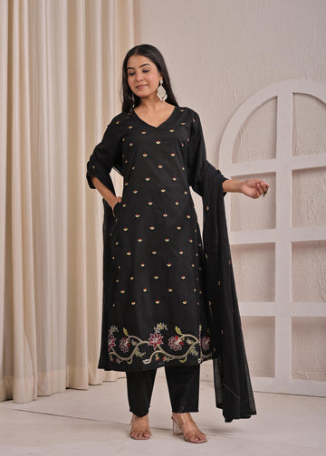 Pure cotton A line with embroidery Dupatta set  CS0114