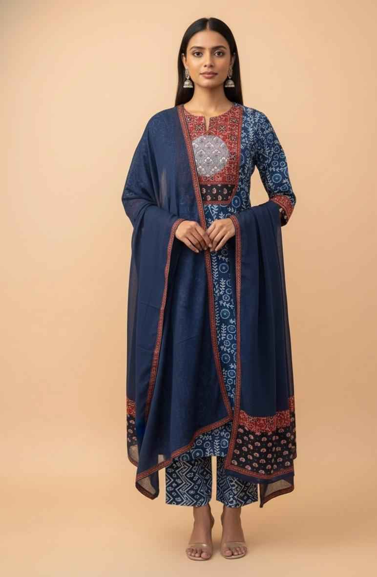 Premium cotton with appliqué Dupatta set