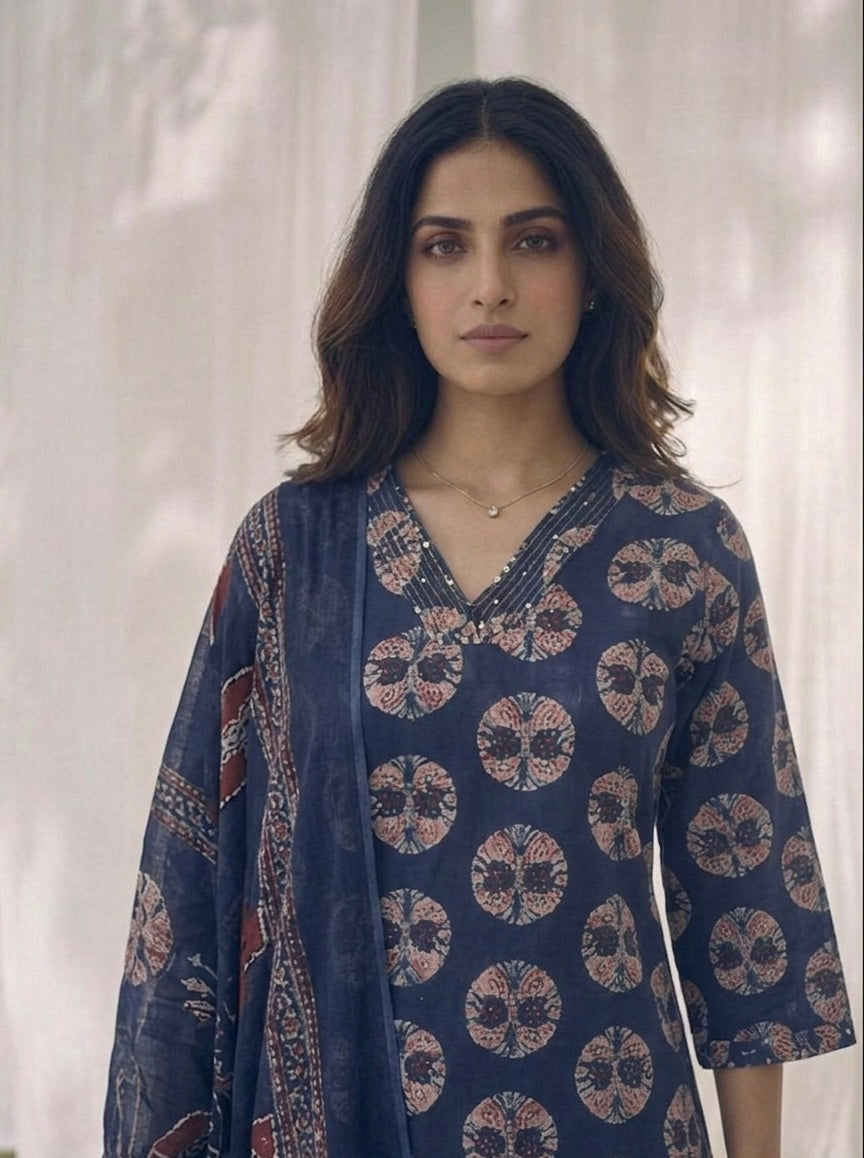 Pure Cotton Three Piece Dupatta Set LSS072