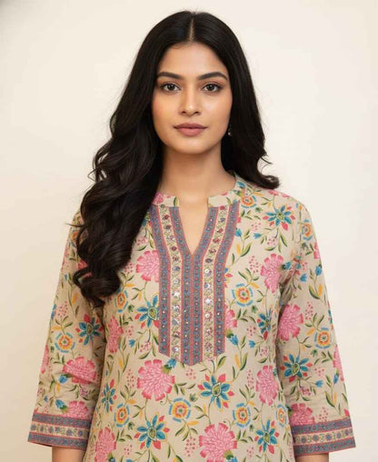 Premium Cotton Floral Print Dupatta Kota Doriya Set With Embroidery CS0185