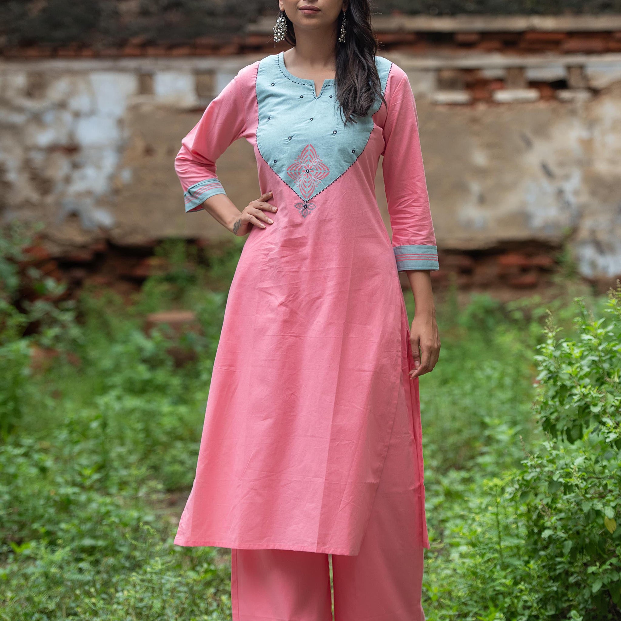 Pure Cotton  Two Piece Pant Set With Embroidery PS023