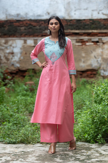 Pure Cotton  Two Piece Pant Set With Embroidery PS023