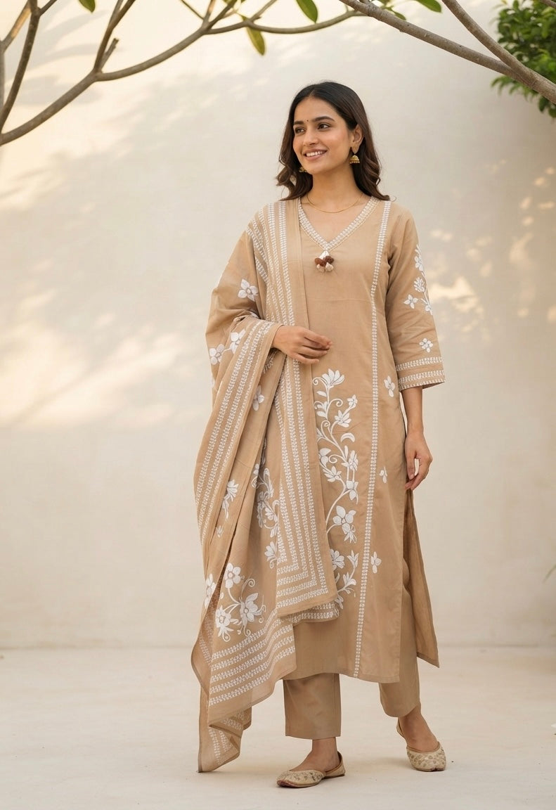 Pure Cotton Three Piece Dupatta Set CS0285
