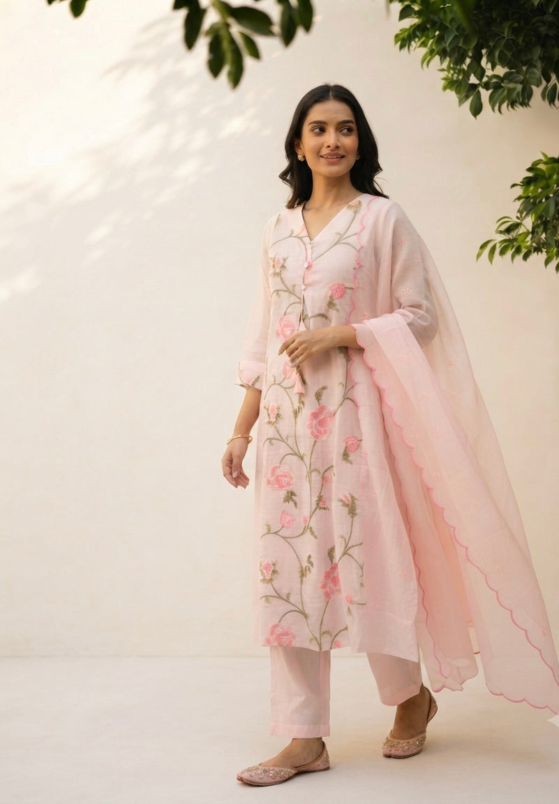 Embroidered Mul Cotton Dupatta Set With Inner MC042