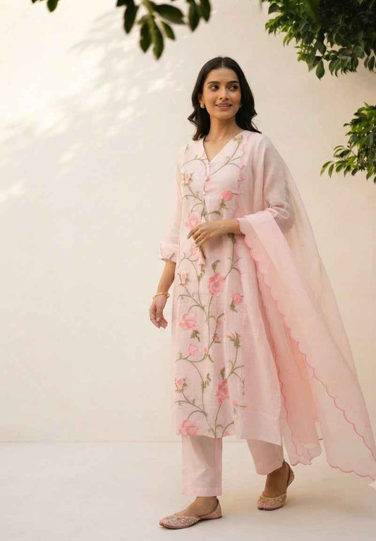 Embroidered Mul Cotton Dupatta Set With Inner MC042