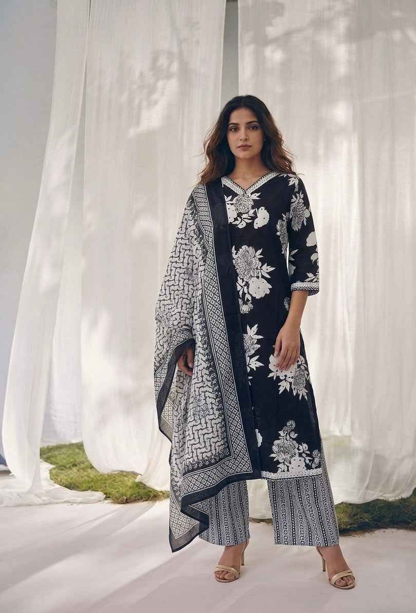 Pure Cotton Three Piece Dupatta Set