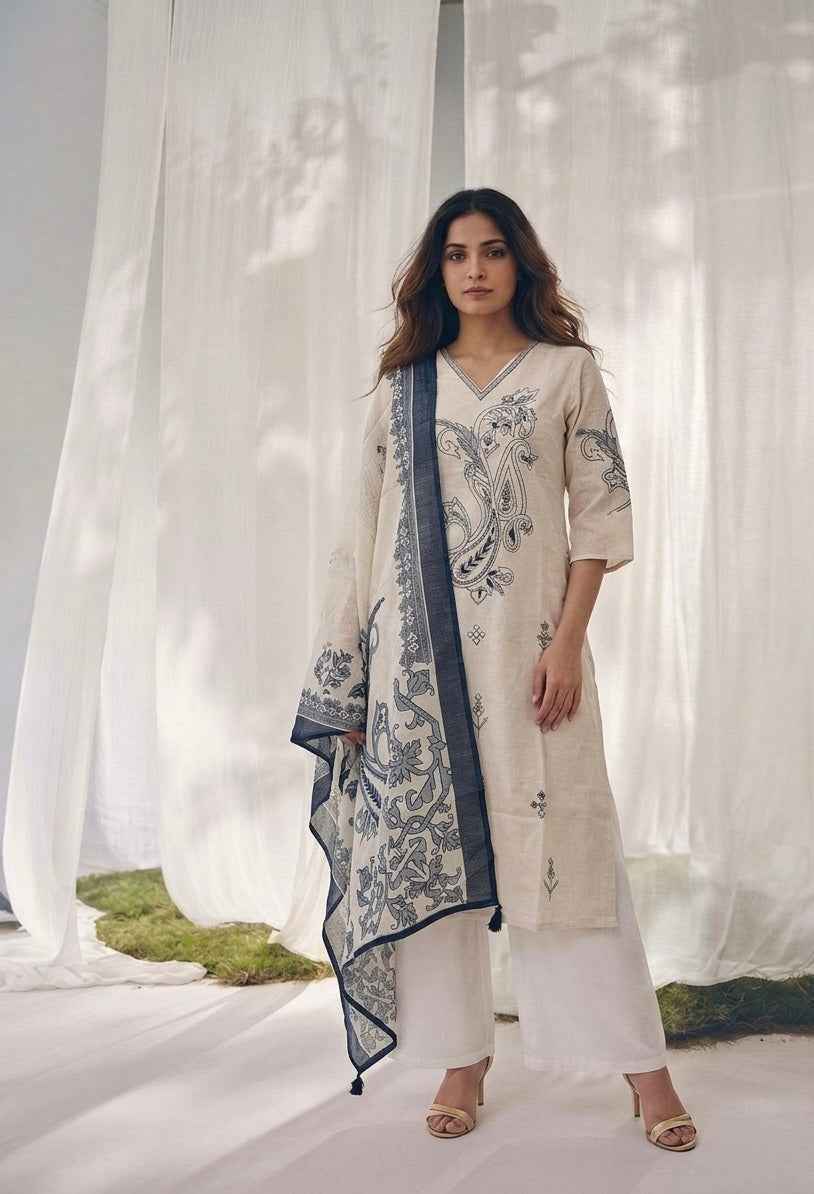 Pure Cotton Three Piece Dupatta Set