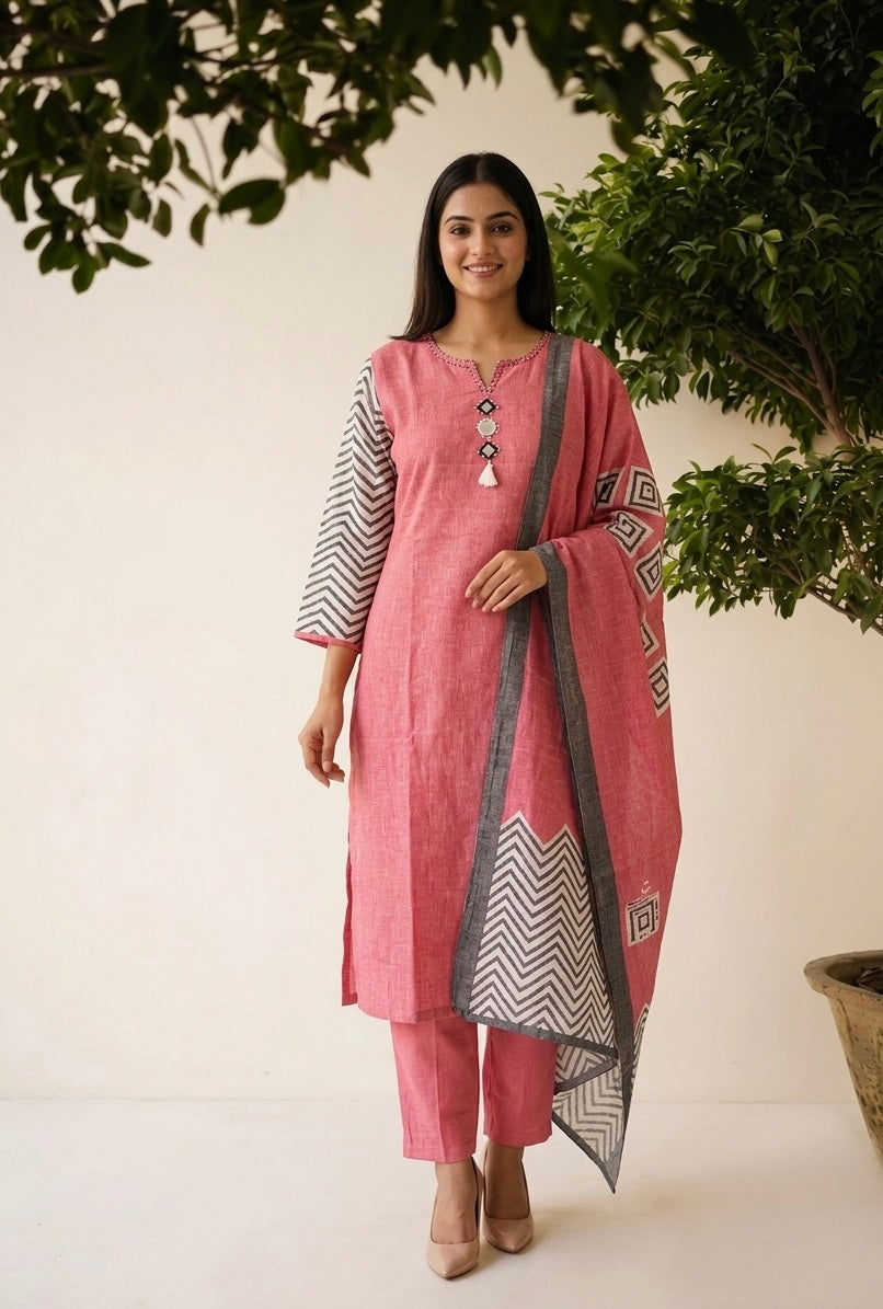 Pure Linen   Dupatta Set LN012