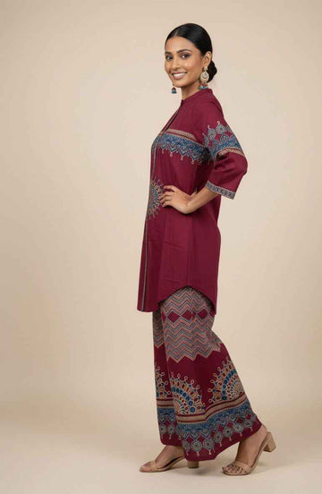 Ajrakh Print Two Piece Co Ord Set in Pure Cotton