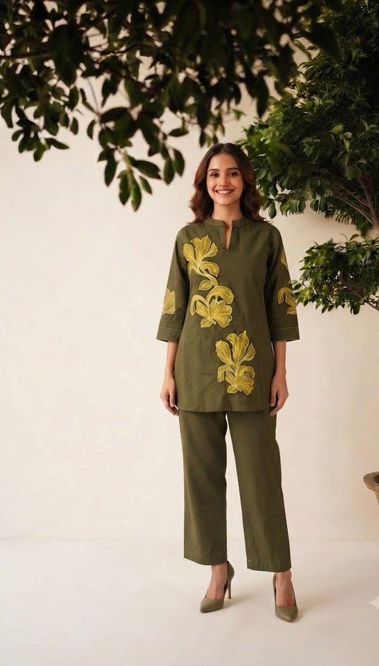 Pure Cotton Co- Ord Set With Embroidery COS169