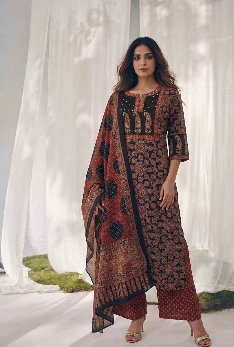 Pure Cotton Three Piece Dupatta  Set