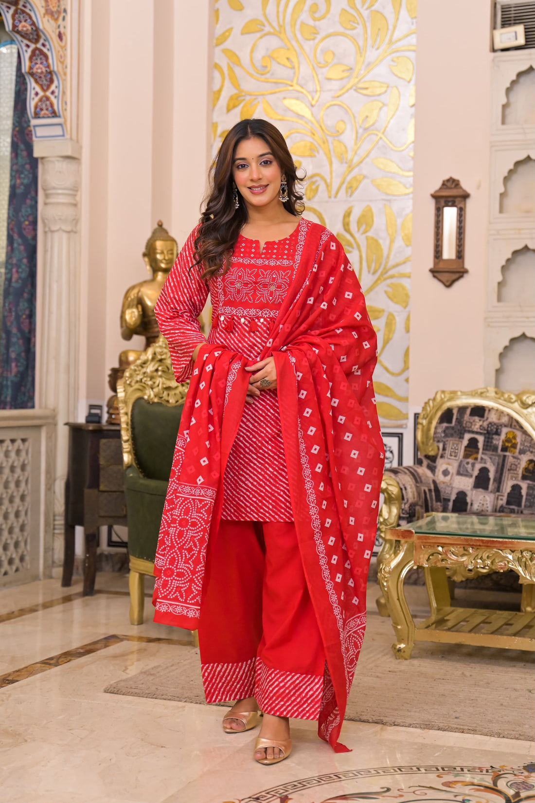 Leheriya Print Farsi Salwar Dupatta Set